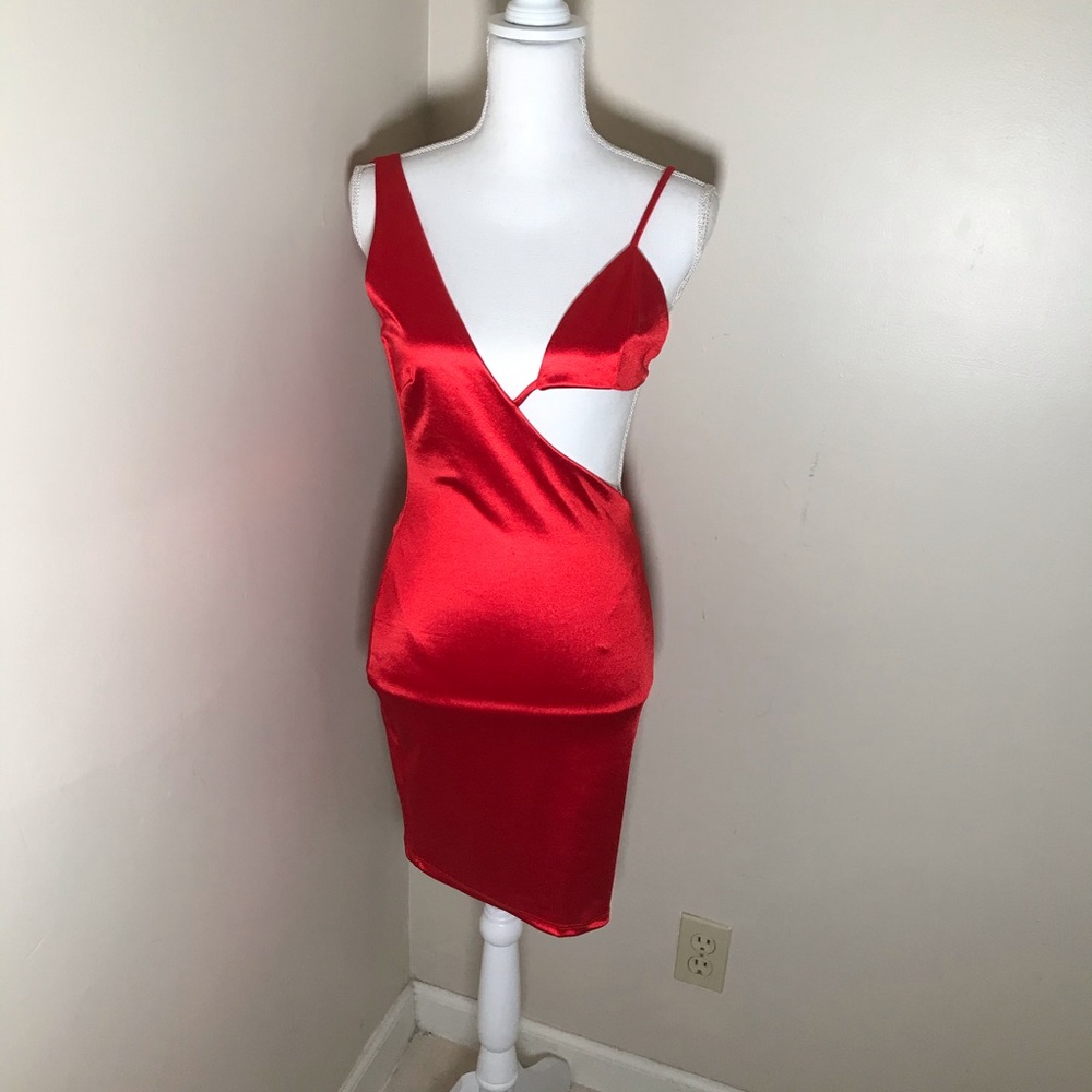 Red Satin Bra Cut-Out Mini Dress 💃